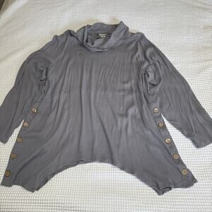OSO Casuals Tunic Top Womens 3X Gray Lagenlook Cowl Neck Gauzy Lightweight EUC